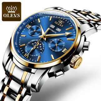 Olevs Factory Outlet Moon Phase Calendar High Quality Luxury Watch Mechanical Automatic Mechanical Man Watch